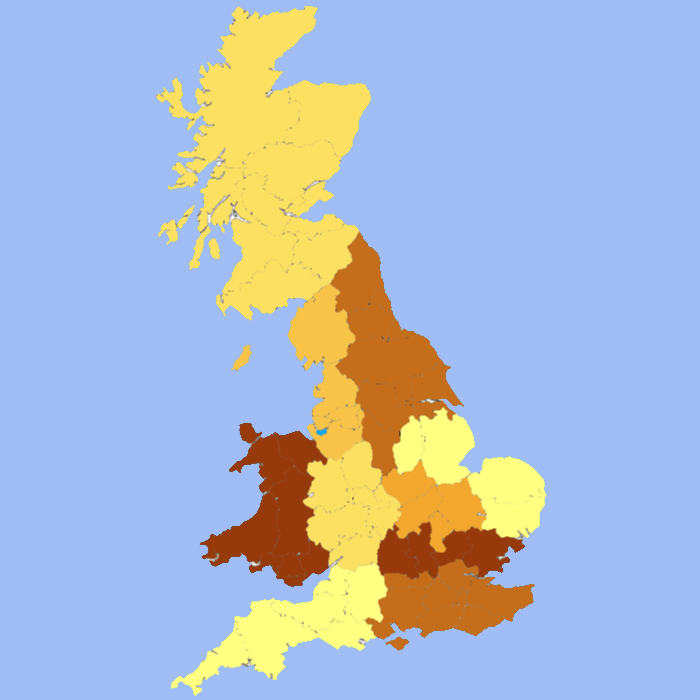 Map showing area groups in the UK